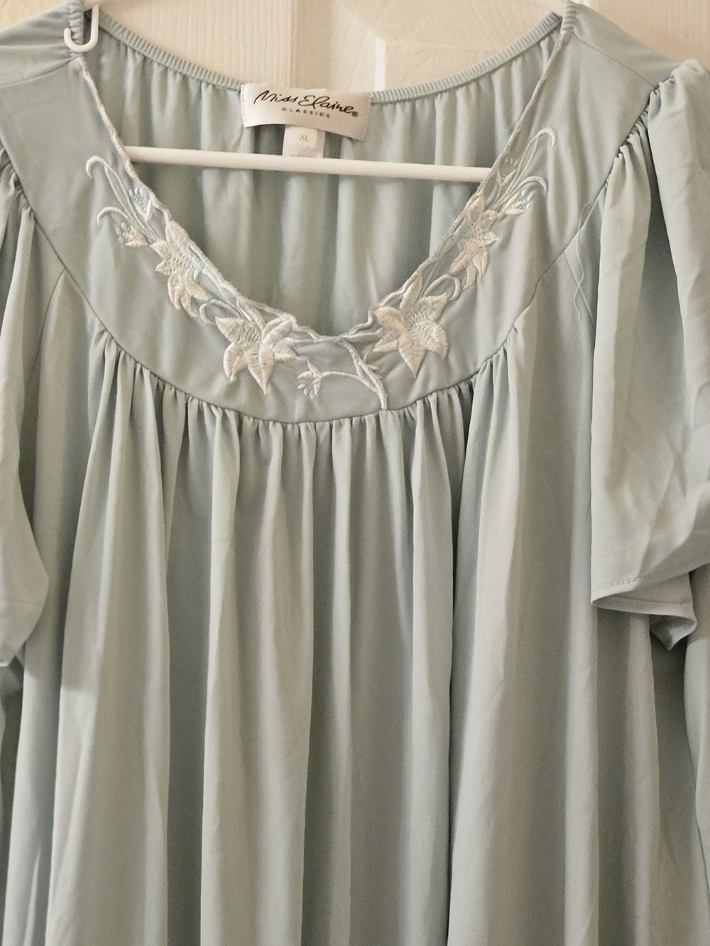 Miss Elaine Boho Flowy Light Blue Embroidered Scoop-Neck Maxi Nightgown